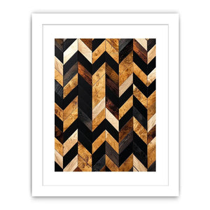 Geometric wood and black chevron pattern