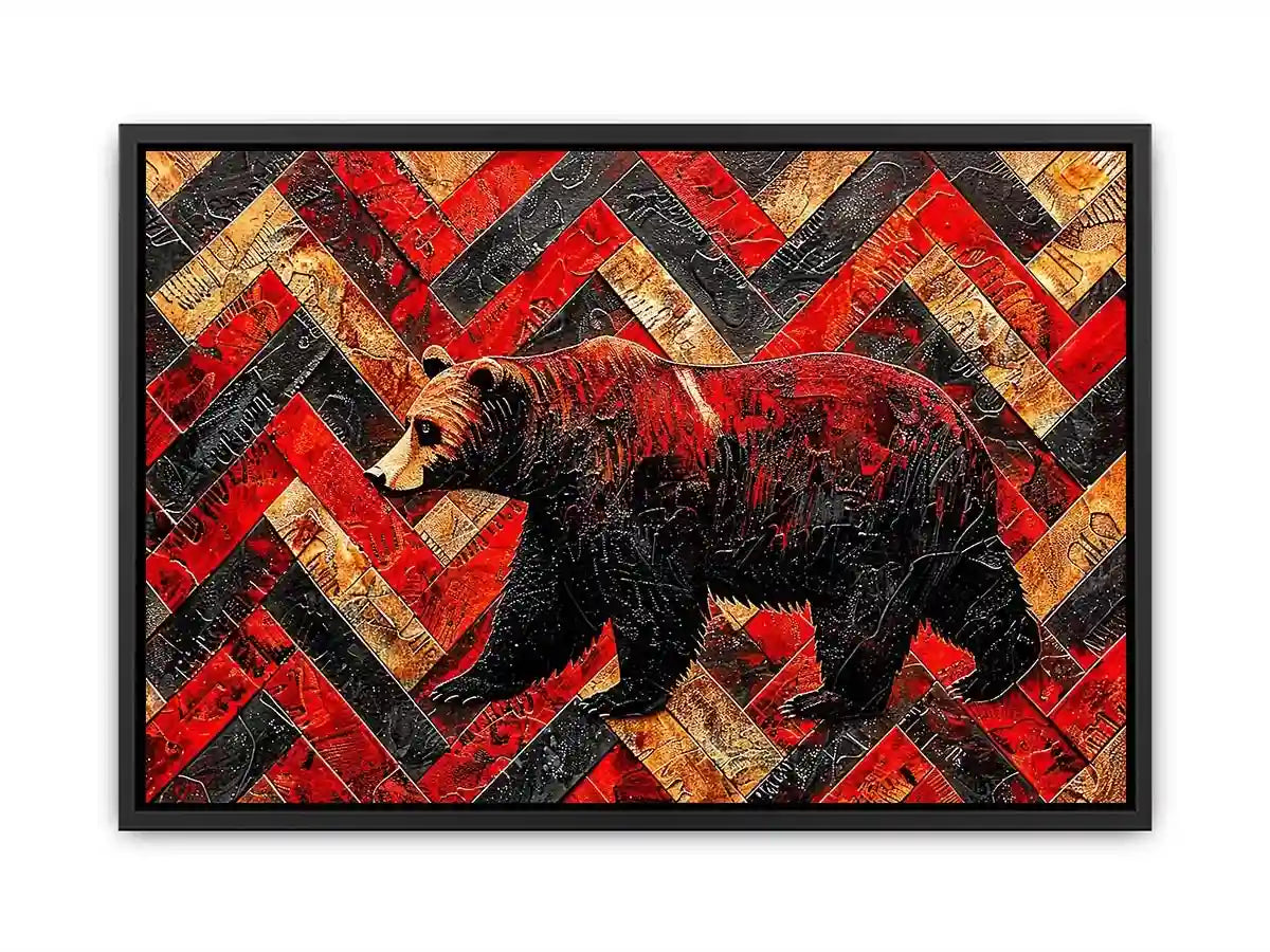 Bold bear in textured herringbone pattern