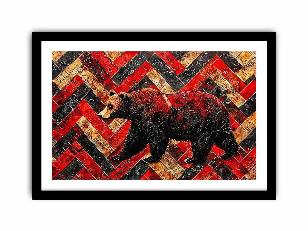 Bold bear in textured herringbone pattern