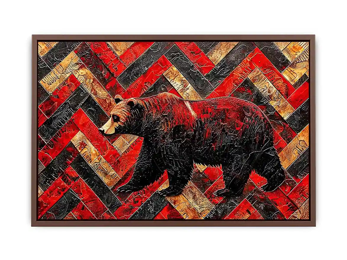 Bold bear in textured herringbone pattern