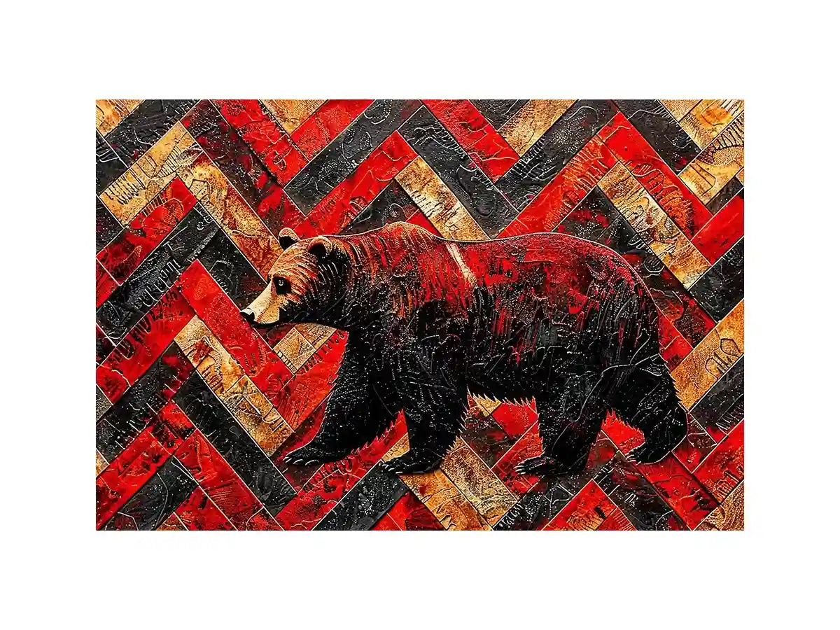 Bold bear in textured herringbone pattern