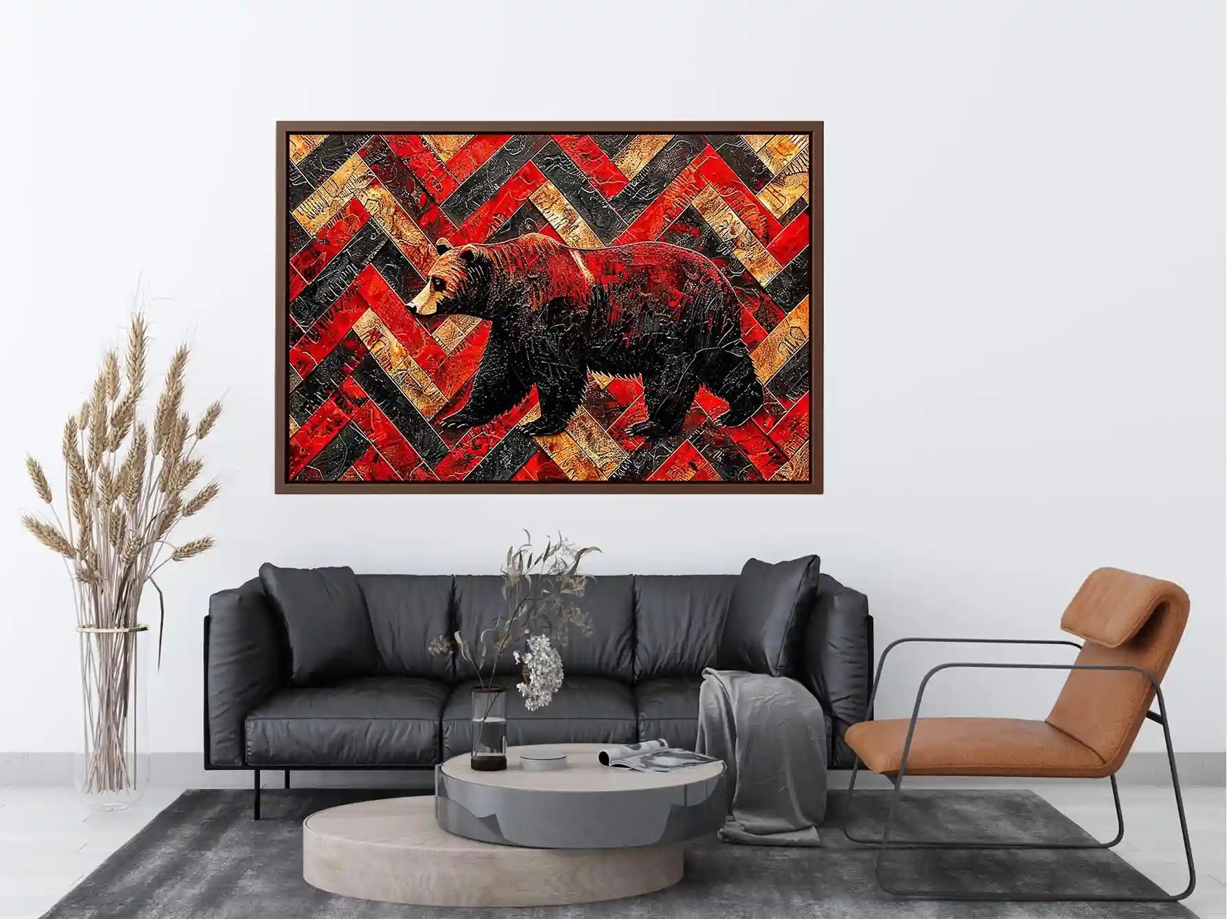 Bold bear in textured herringbone pattern
