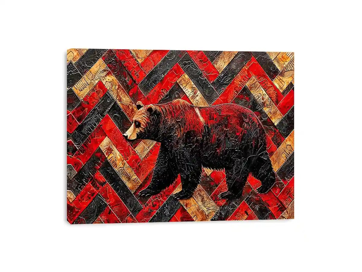 Bold bear in textured herringbone pattern