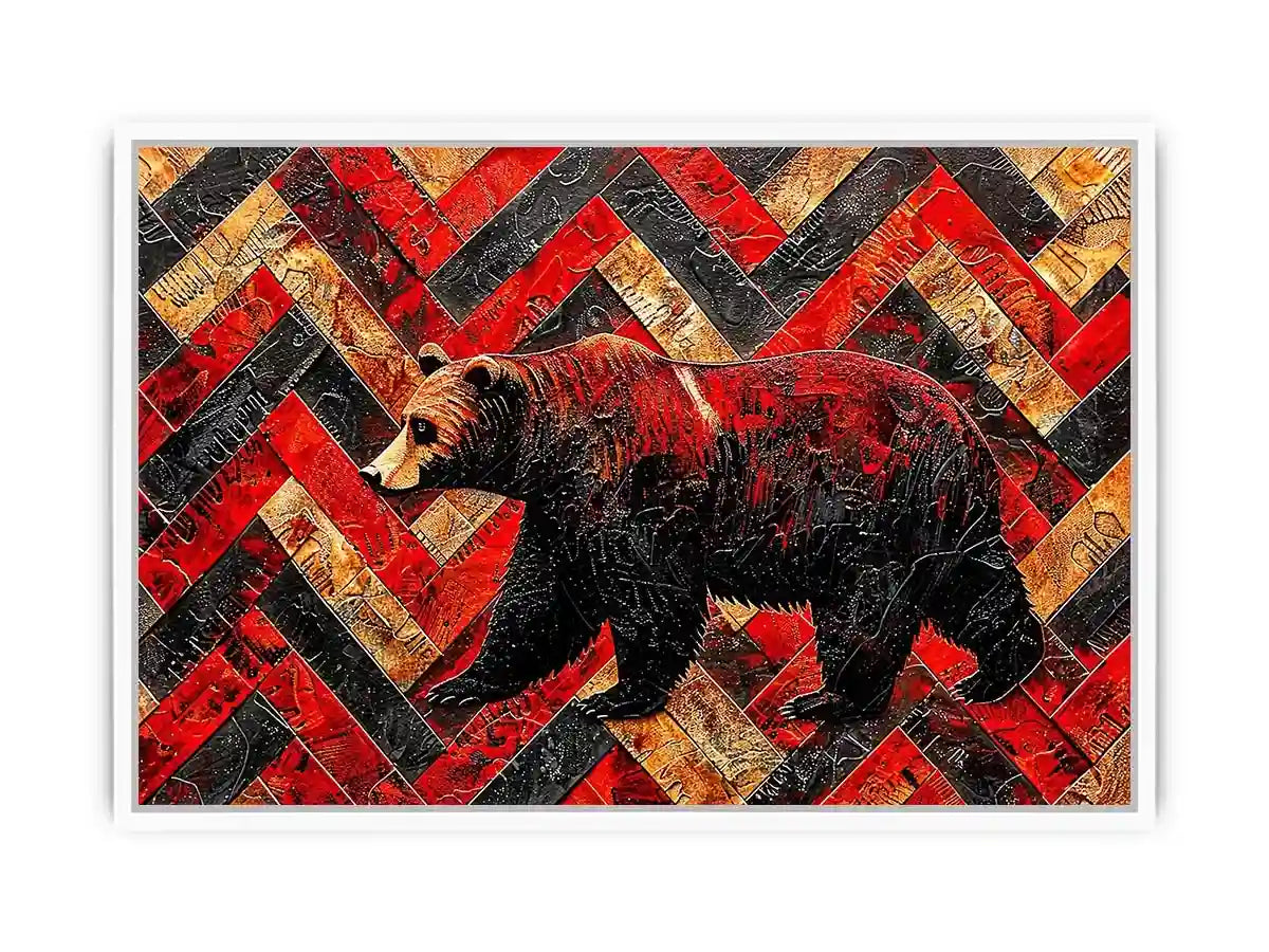 Bold bear in textured herringbone pattern