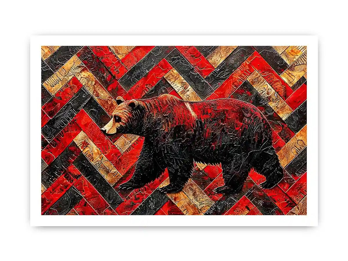 Bold bear in textured herringbone pattern