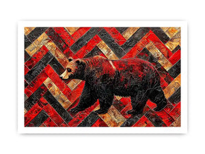 Bold bear in textured herringbone pattern