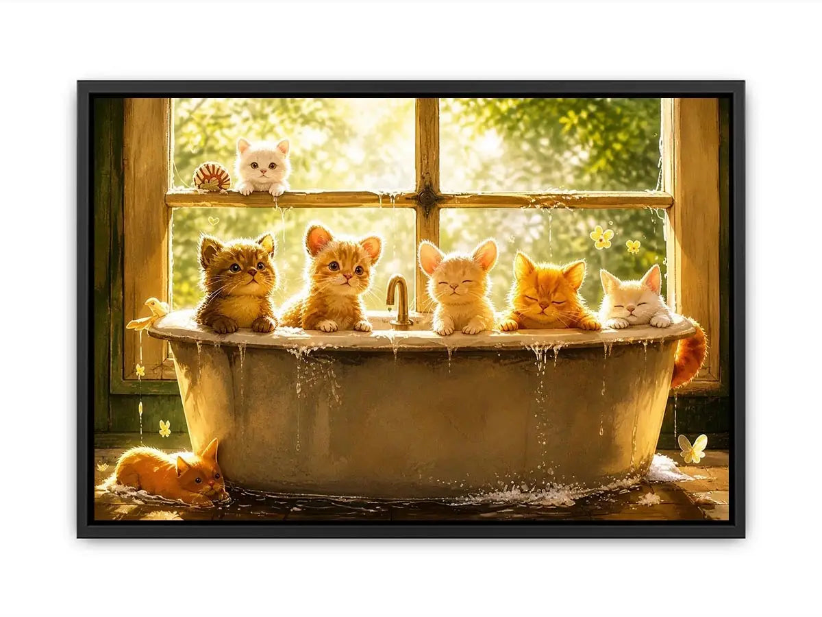 Cozy kittens in a sunlit tub