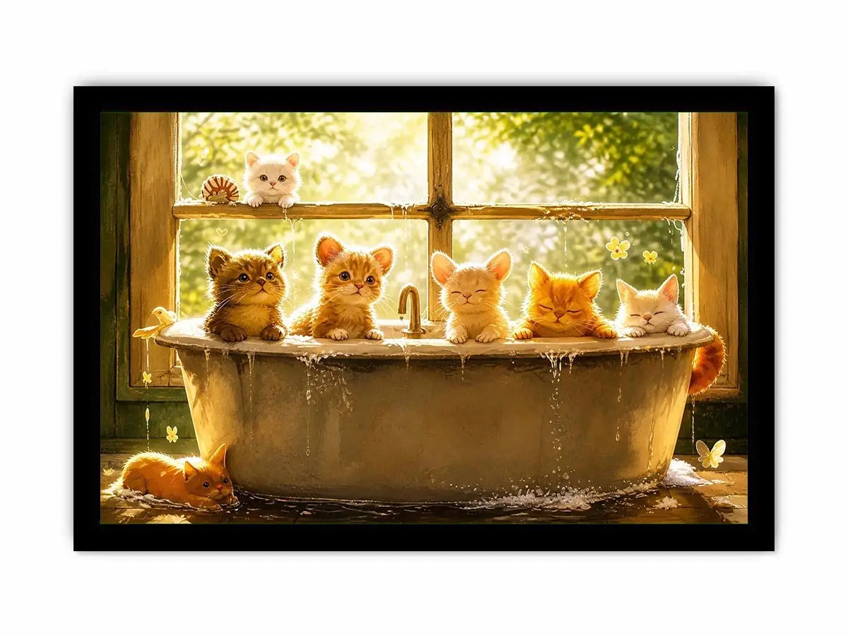 Cozy kittens in a sunlit tub