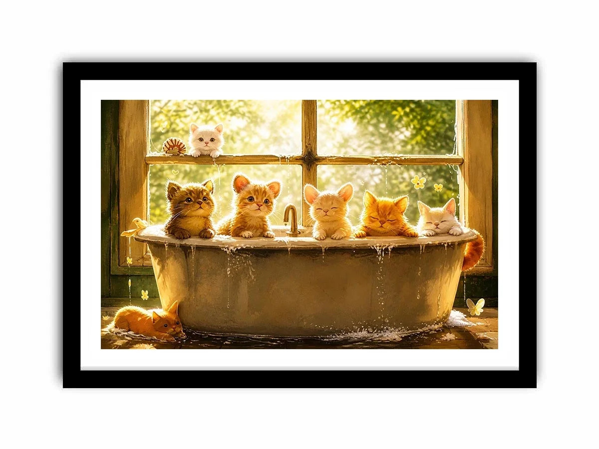 Cozy kittens in a sunlit tub