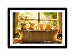 Cozy kittens in a sunlit tub