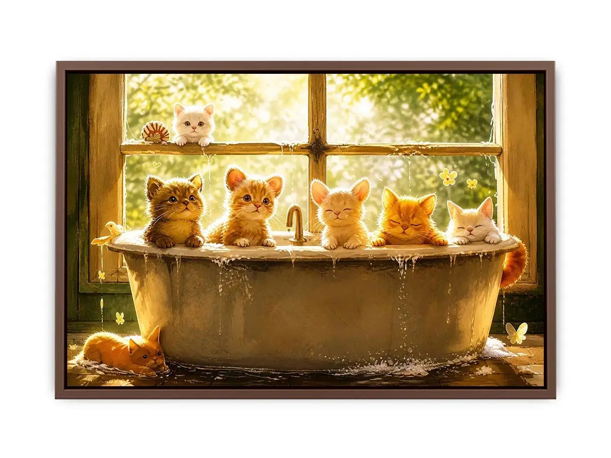 Cozy kittens in a sunlit tub