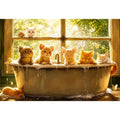 Cozy kittens in a sunlit tub