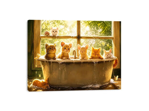 Cozy kittens in a sunlit tub