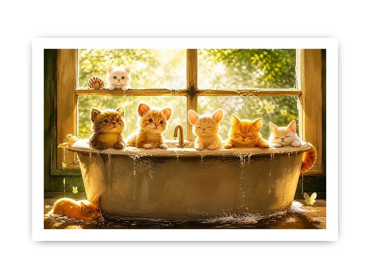 Cozy kittens in a sunlit tub