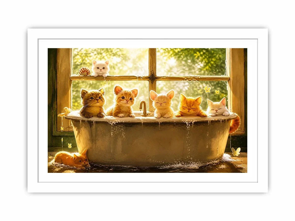Cozy kittens in a sunlit tub
