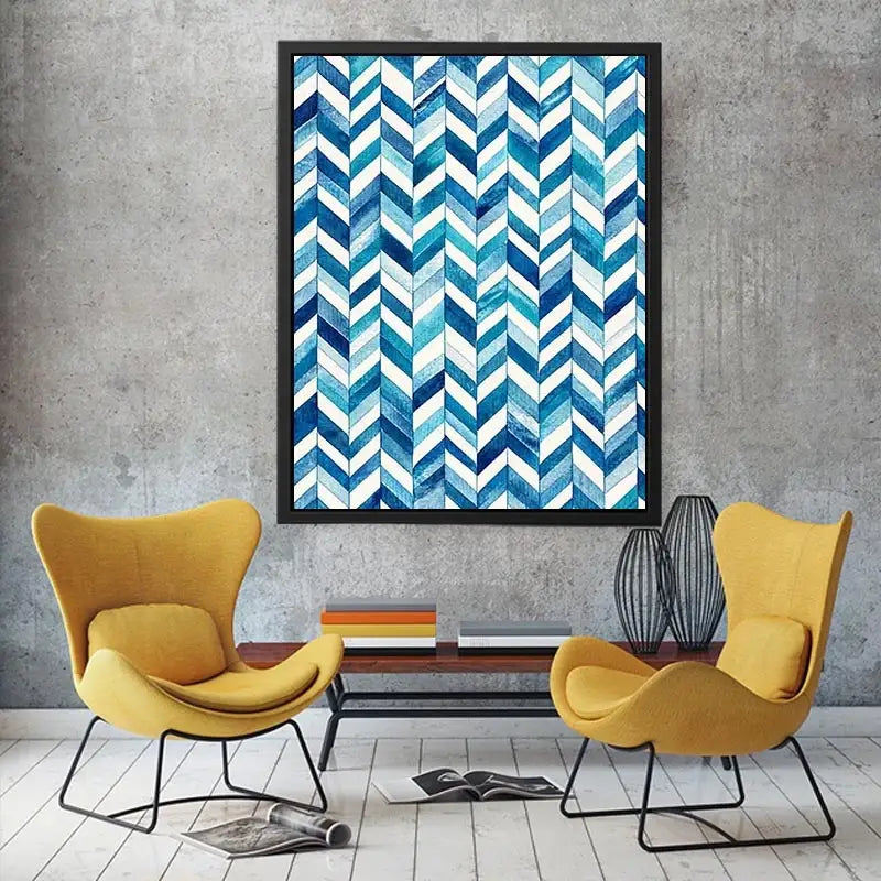 Abstract blue chevron watercolor pattern