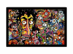 Vibrant chaos of cartoon faces