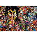Vibrant chaos of cartoon faces