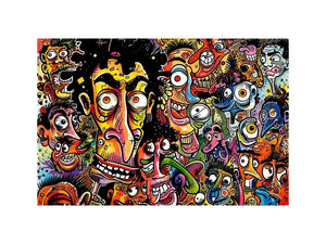 Vibrant chaos of cartoon faces