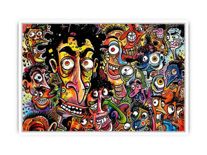Vibrant chaos of cartoon faces