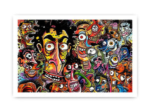 Vibrant chaos of cartoon faces