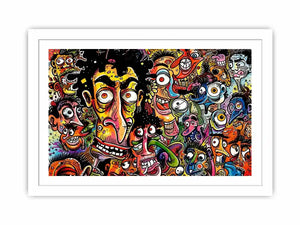 Vibrant chaos of cartoon faces