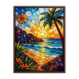 Stained-glass tropical sunset scene