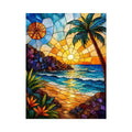 Stained-glass tropical sunset scene