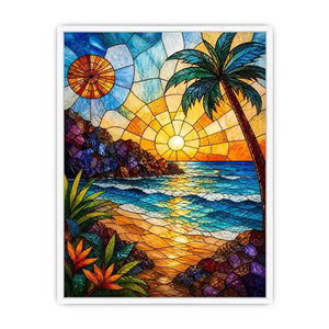 Stained-glass tropical sunset scene