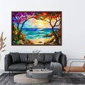 Stained-glass coastal sunrise view