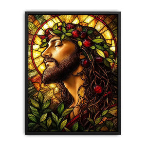 Serene saint in stained-glass glory