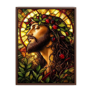 Serene saint in stained-glass glory