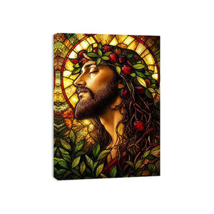 Serene saint in stained-glass glory