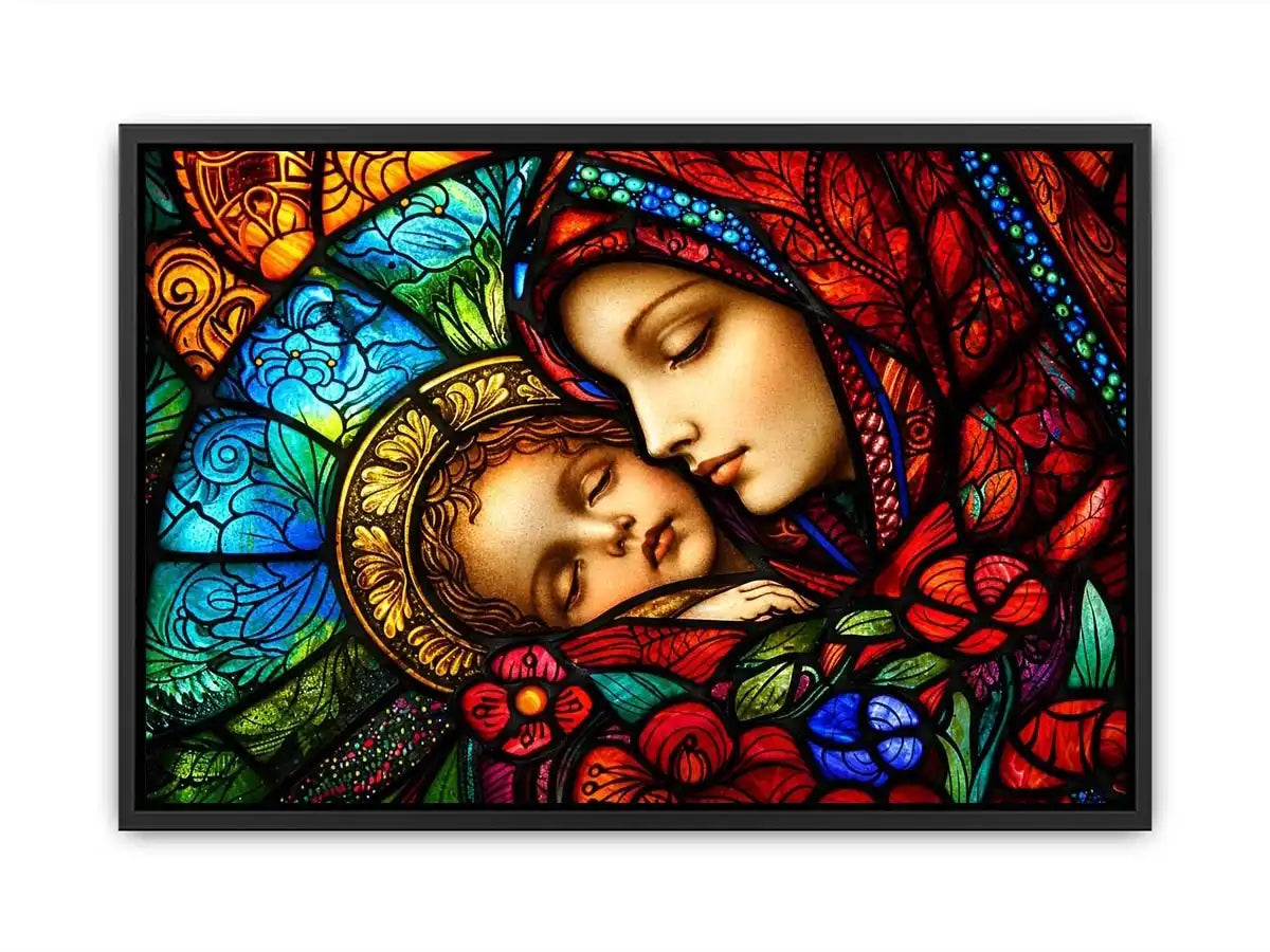 Sacred embrace in stained glass