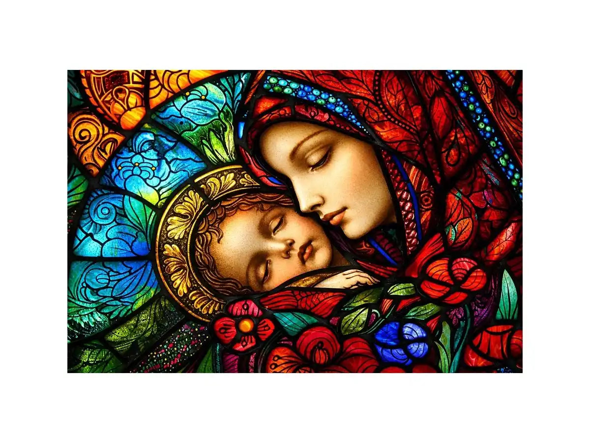 Sacred embrace in stained glass