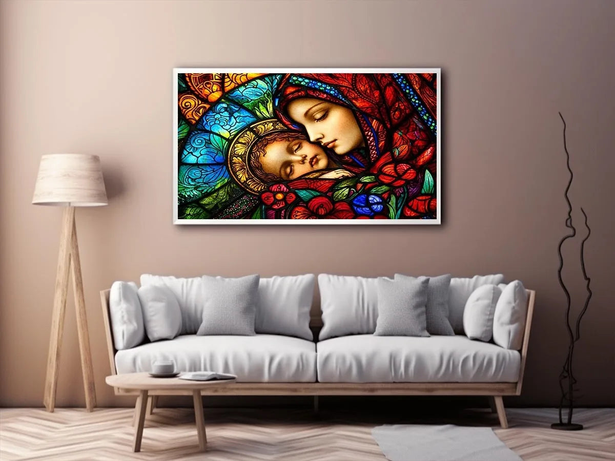 Sacred embrace in stained glass
