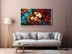 Sacred embrace in stained glass
