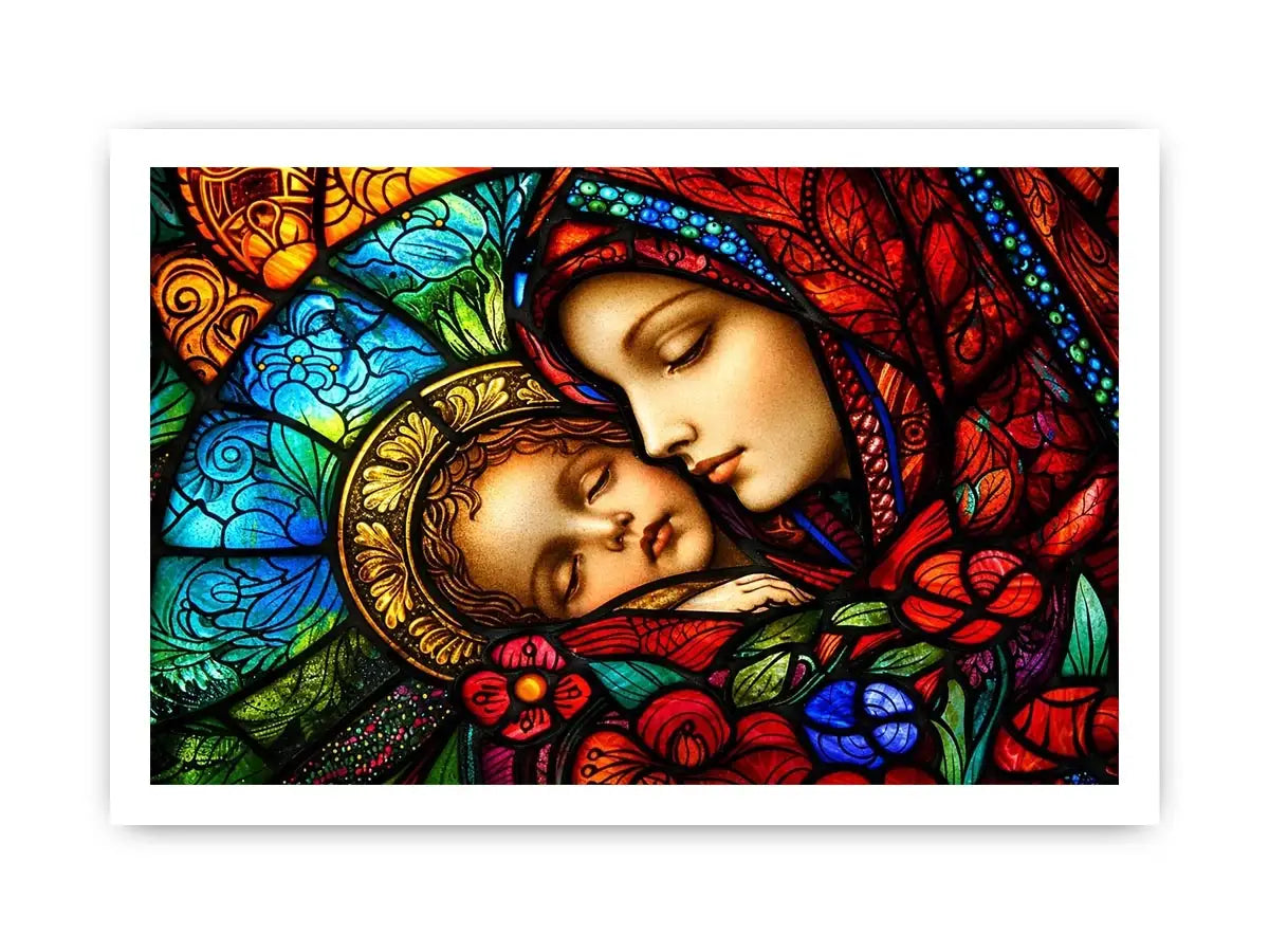 Sacred embrace in stained glass