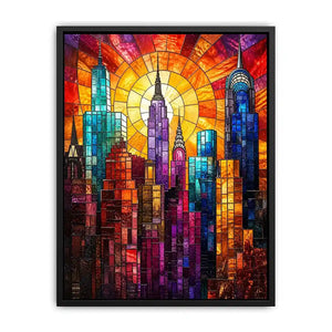 Radiant city skyline in stained glass