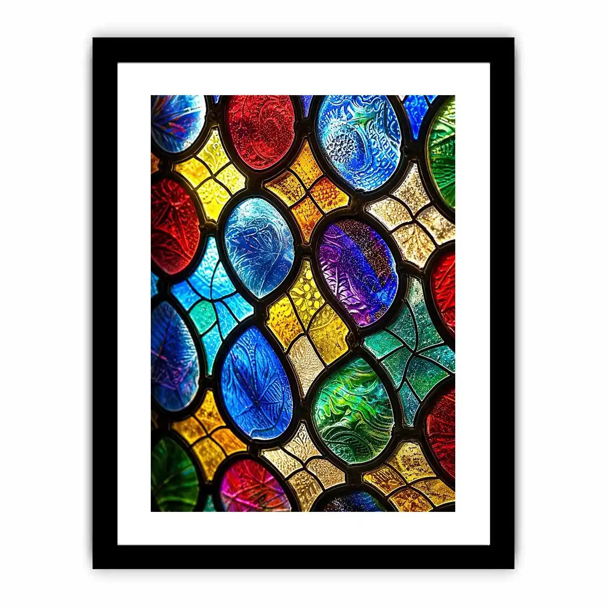 Vibrant stained glass mosaic close-up