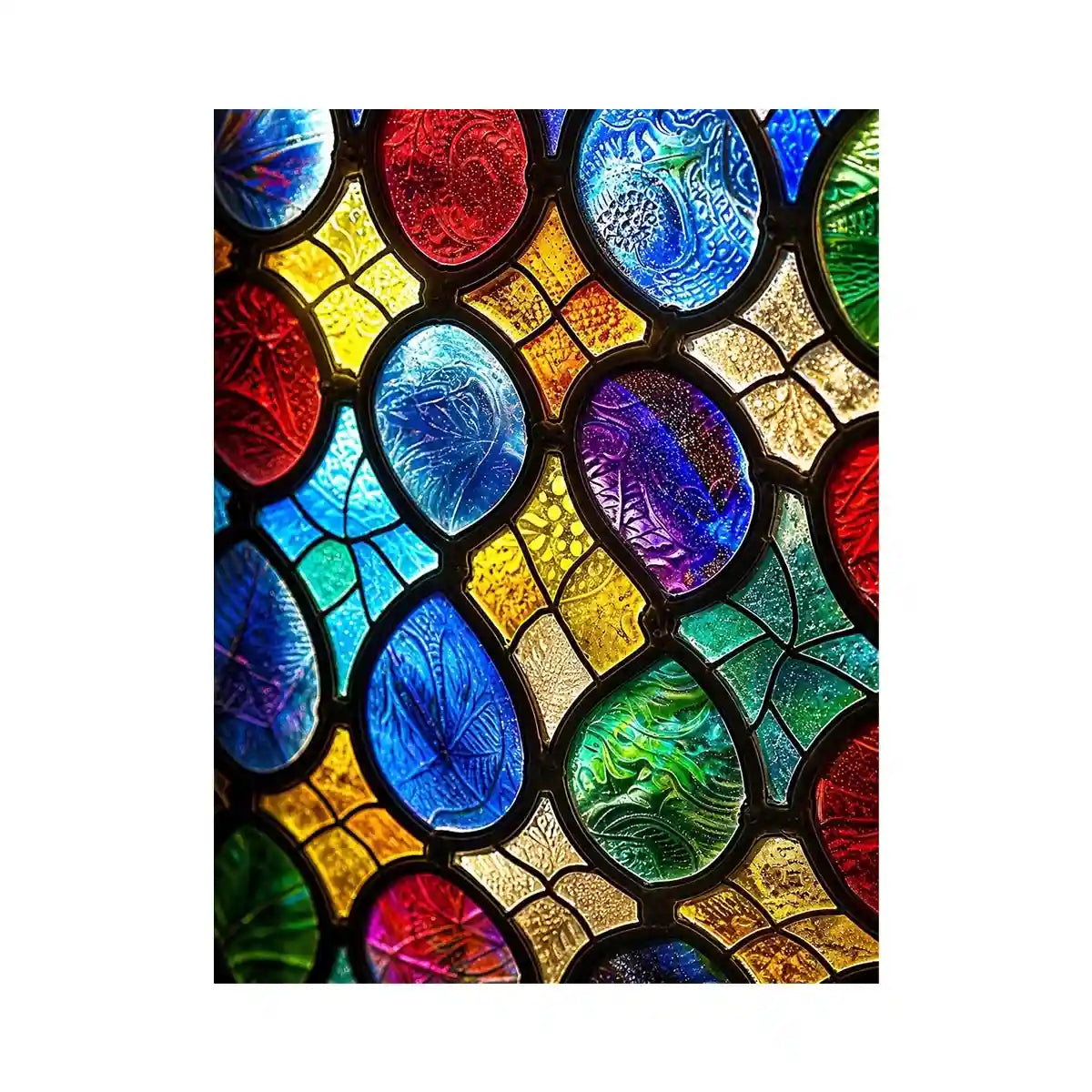 Vibrant stained glass mosaic close-up