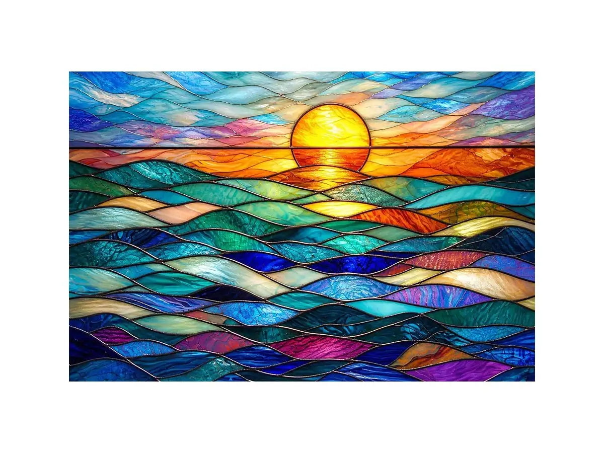 Stained glass waves and sunset