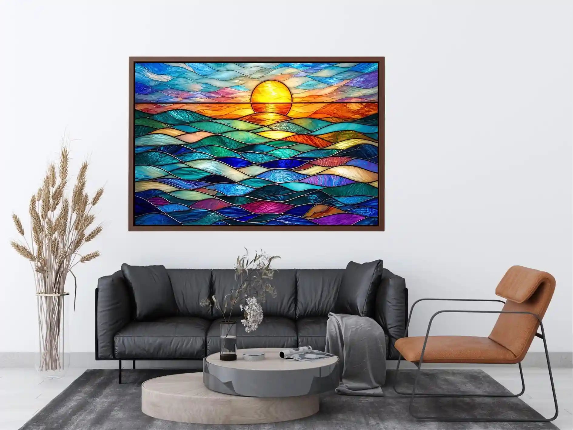 Stained glass waves and sunset