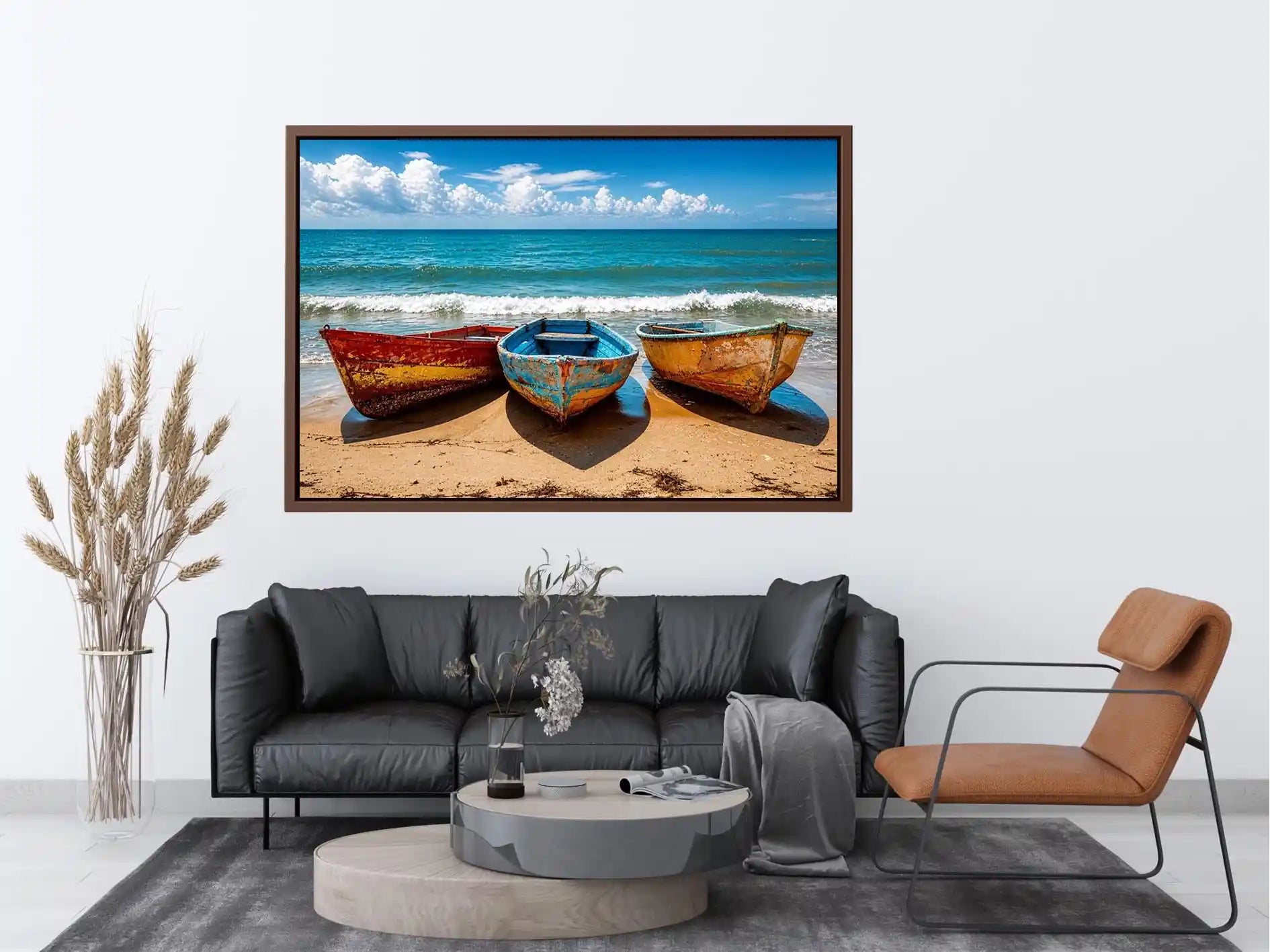 Weathered boats on a sunlit beach