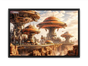 Futuristic city above a desert canyon