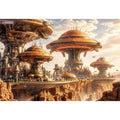 Futuristic city above a desert canyon