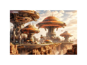 Futuristic city above a desert canyon
