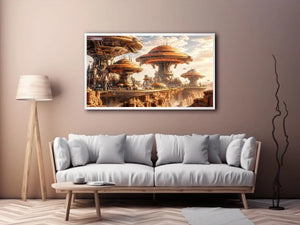 Futuristic city above a desert canyon