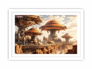 Futuristic city above a desert canyon