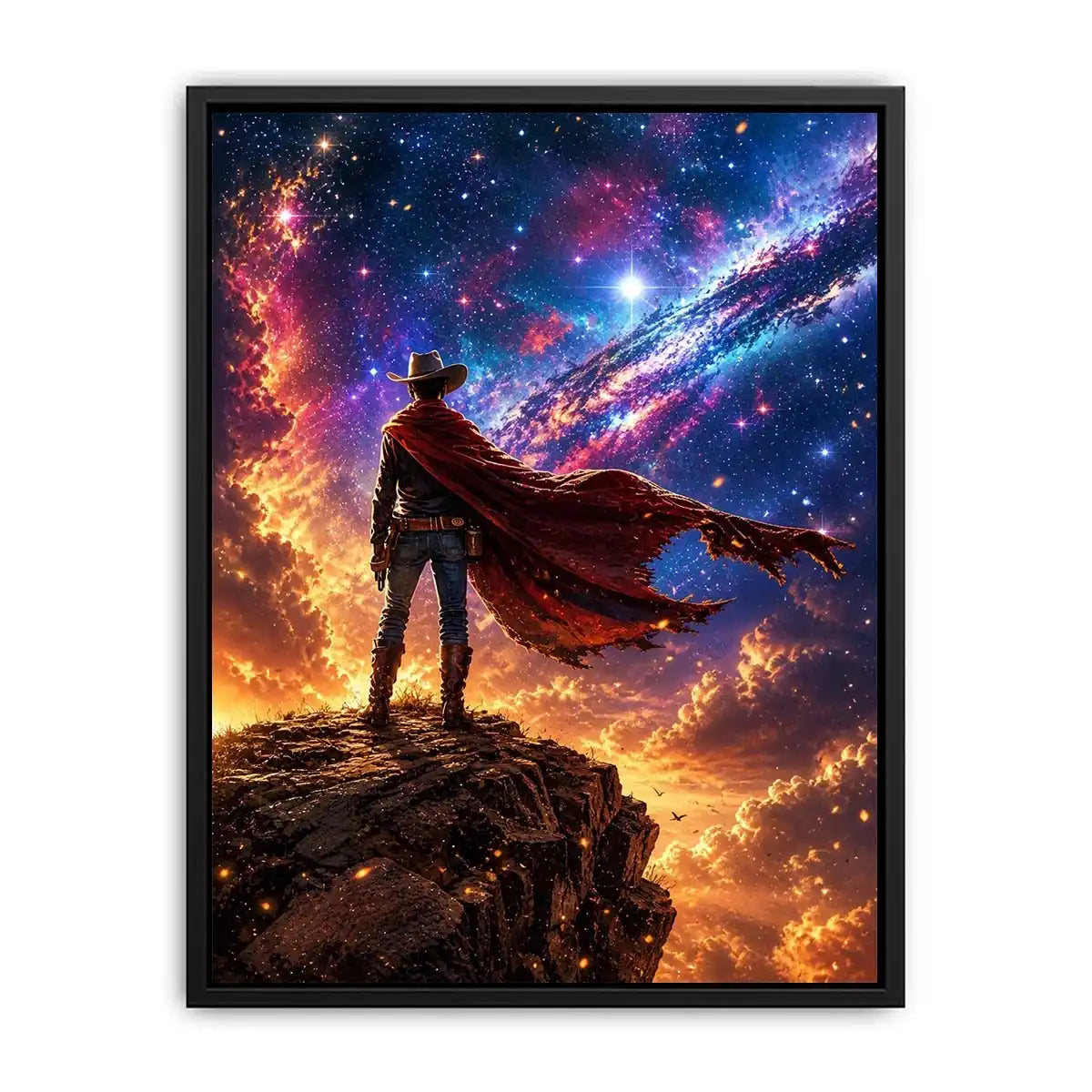 Cosmic outlaw on a rugged cliff